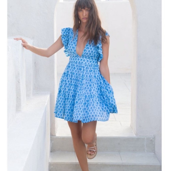 Oliphant Cross Back Mini Dress Fern Blue Size Small - Picture 1 of 9